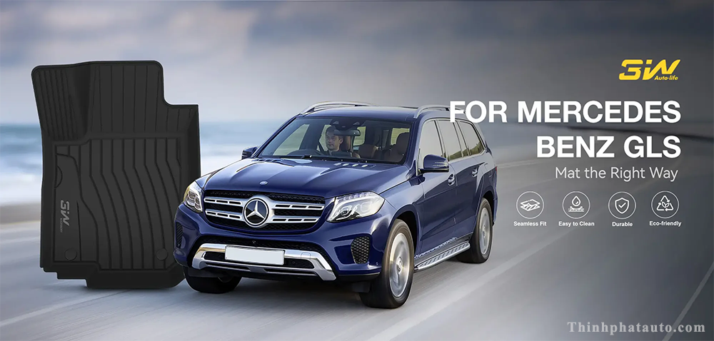 Tham san Mercedes GLS450 3W PC Thảm Sàn Xe Mercedes GLS450 (2019 » 2025) Thương hiệu 3W Chính Hãng